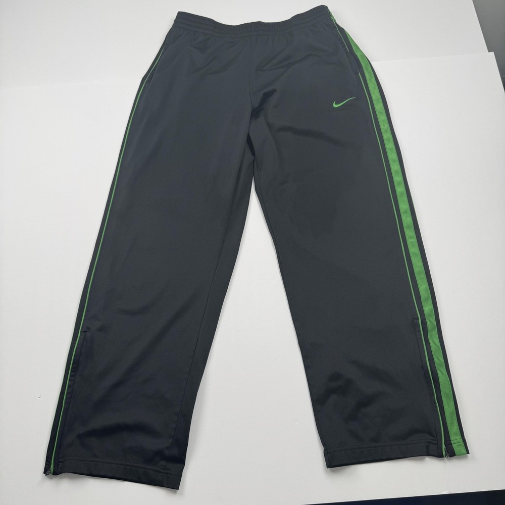 Vintage Nike Basketball Track Pants Mens Medium Black Green Stripe Swoosh 30x28